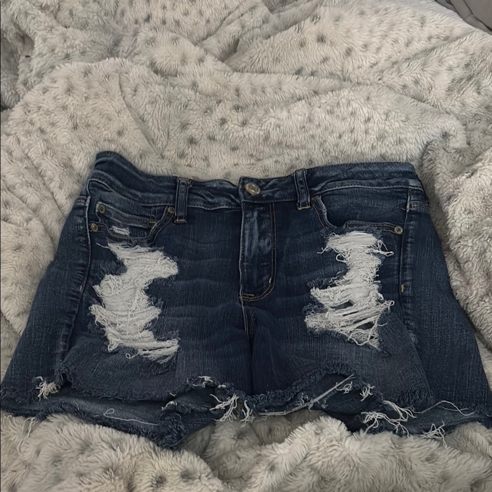 American Eagle Outfitters Blue Distressed Denim Shorts